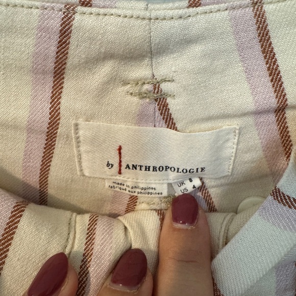 Anthropologie High Waist Cream and Pink Striped Shorts - Picture 2 of 5
